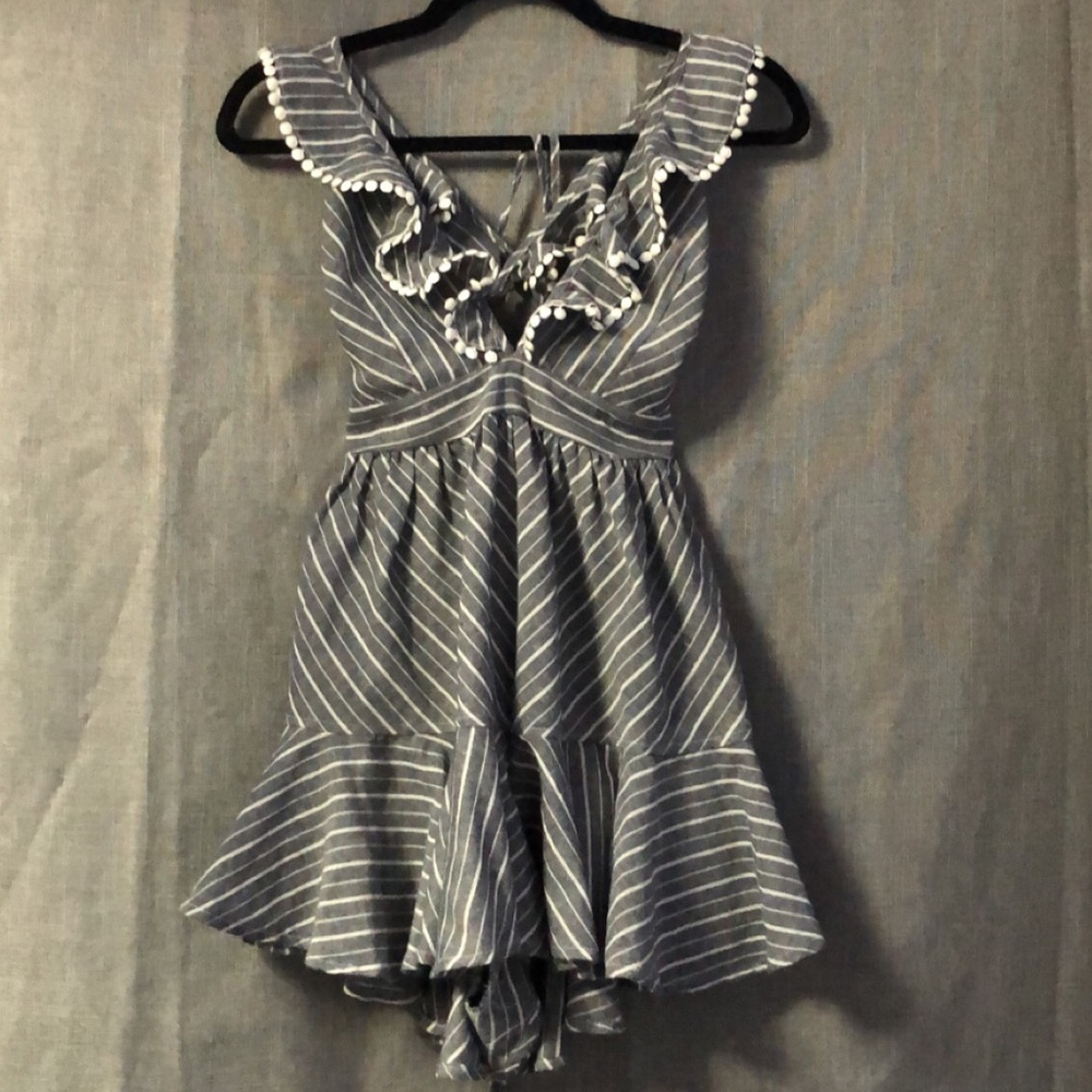 Gray and White Ruffled Romper